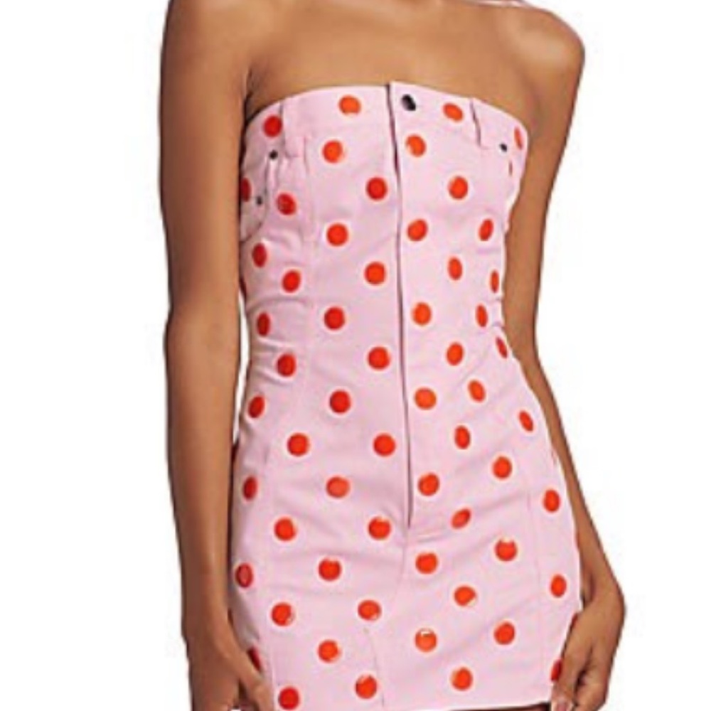 AREA Pink and Red Polka Dot Mini Dress